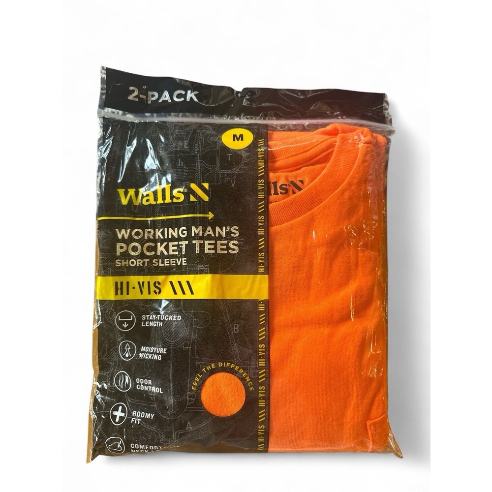 NEW 2 Pack Walls Men's M Short Sleeve Working Mans Pocket Tees Hi Visible Orange